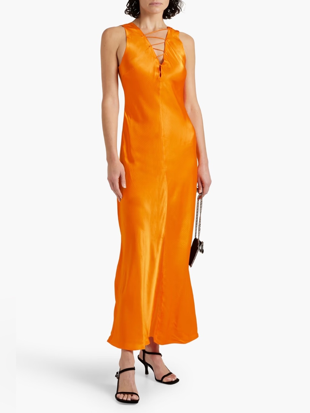 Frame Orange Lace-up Satin-jacquard Maxi Dress
